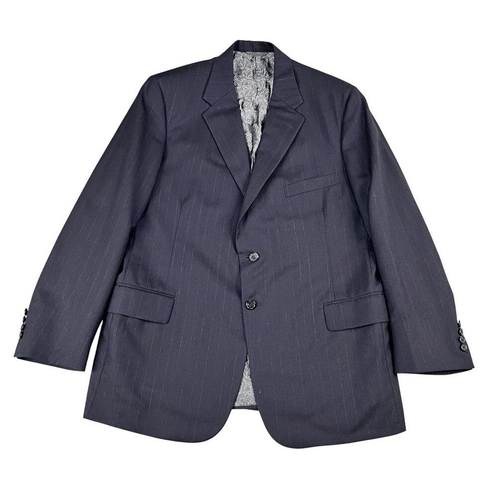 Hickey Freeman Mens Pinstripe Wool Blazer with Silver Paisley Lining Sz 44R (REA
